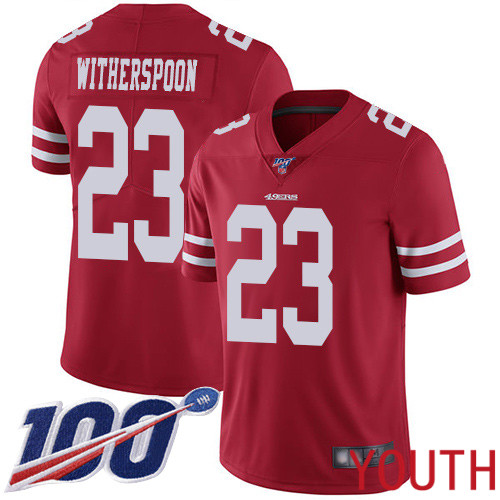 San Francisco 49ers Limited Red Youth Ahkello Witherspoon Home NFL Jersey #23 100th